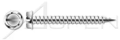 #10-16 X 1-1/4″ Self-Piercing Screws, Hex Slotted Indented Washer Head, Needle Point, A/F=1/4″, Stainless Steel