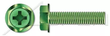#10-32 X 3/8″ Machine Screws, Grounding Screws, Hex Indented Washer Phillips Drive, Full Thread, Steel, Green Zinc