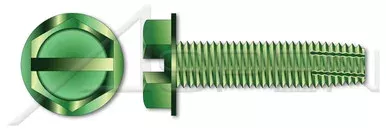 #10-32 X 5/16″ Grounding Screws, Thread-Cutting Screws, Type “F”, Hex Slotted Indented Washer Head, Steel, Green Zinc