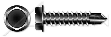 #10 X 1-1/4″ Self-Drilling Screws, Hex Indented Washer Head, Steel, Black Oxide