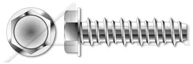 #10 X 1/2″ Hi-Lo Self-Tapping Sheet Metal Screws, Hex Indented Washer Head, Full Thread, Stainless Steel