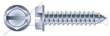 #10 X 1/4″ Self-Tapping Sheet Metal Screws, Type “AB”, Hex Indented Washer, Slotted, Steel, Zinc Plated