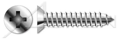 #10 X 1″ Self-Tapping Sheet Metal Screws, Type “AB”, Flat Undercut Phillips Drive, Stainless Steel