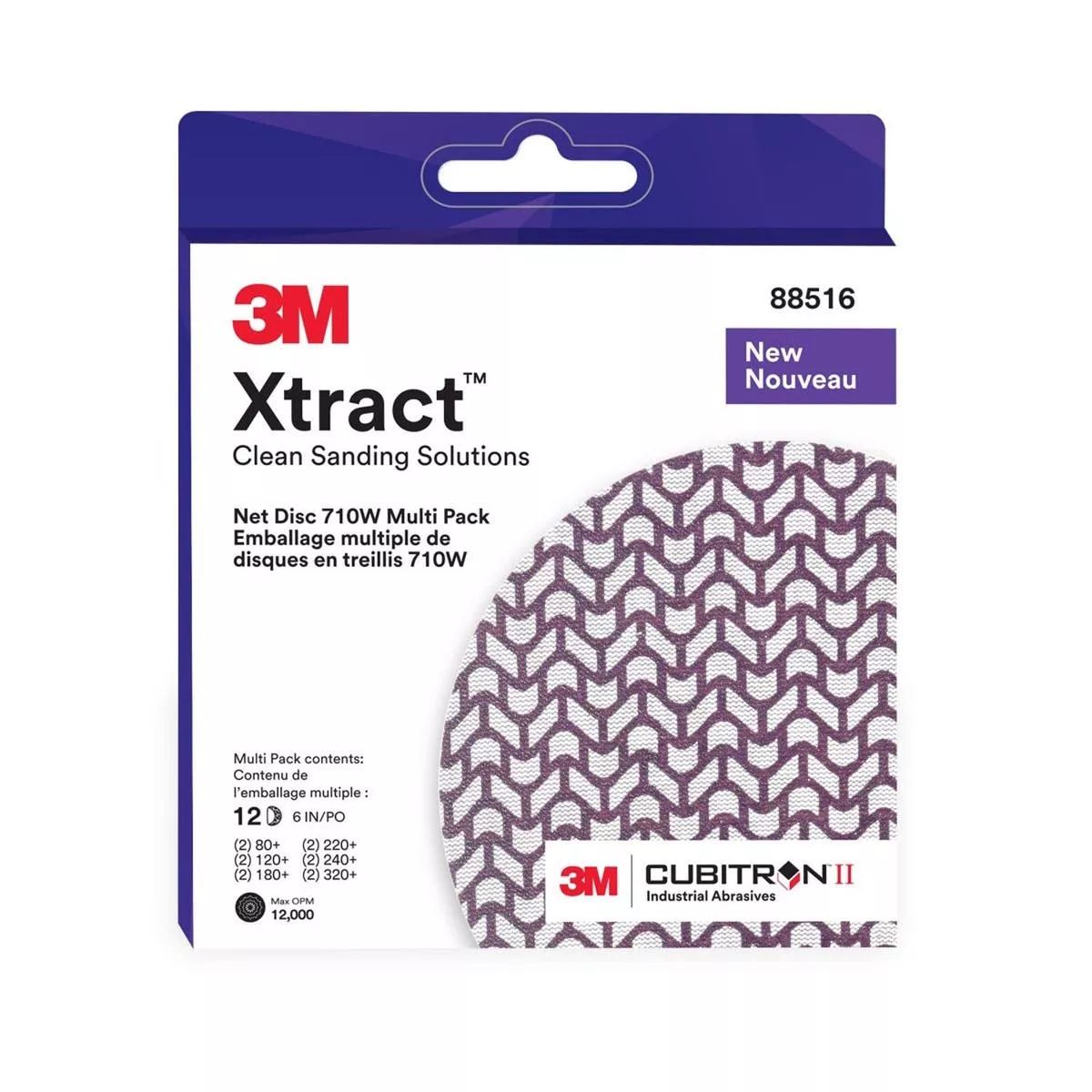 3M 710W 88516 Xtract Hookit Net Disc Multi-Grade 6 in Purple Assorted Grits 80+ 120+ 180+ 220+ 240+ 320+ (7100288312) (240 Pack)