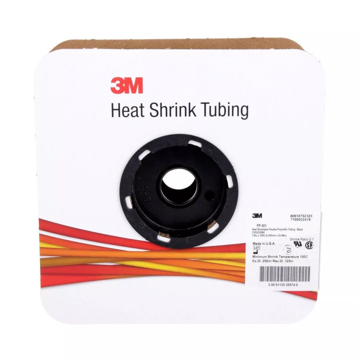 3M Heat Shrink Thin-Wall Tubing FP-301, 1/4 in ID, Black, 100 ft Roll, 2 to 1 Shrink Ratio, 600V (FP0.250BK100’S) (7100022418) (3 Pack)