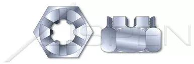 9/16″-12 Slotted Castle Nuts, Steel, Zinc Plated