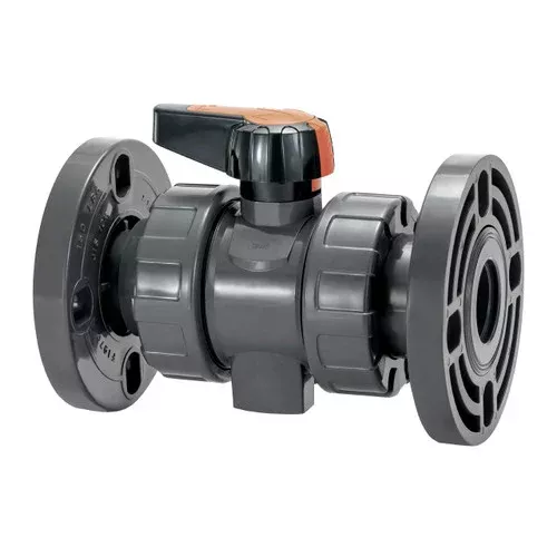 Chemline Plastics Type 25 True Union PVC Ball Valve w/ Locking Handle, EPDM Seals, Flanged Ends