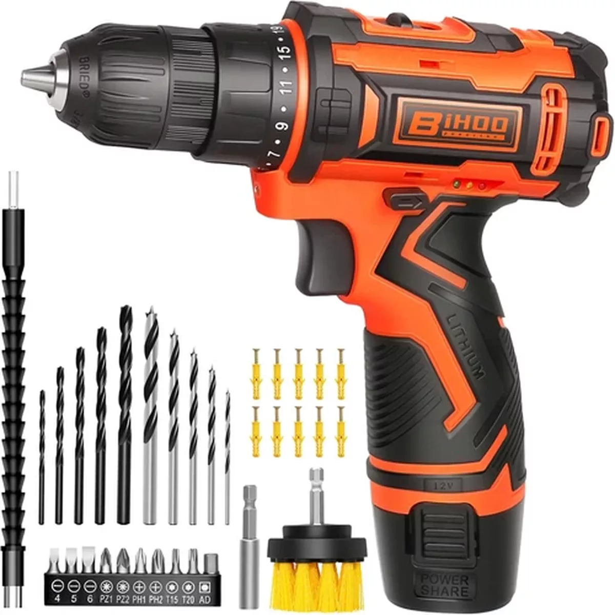 Cordless Drill Driver Set 12V,3/8″Keyless Chuck Battery Drill Kit,2 Variable Spe