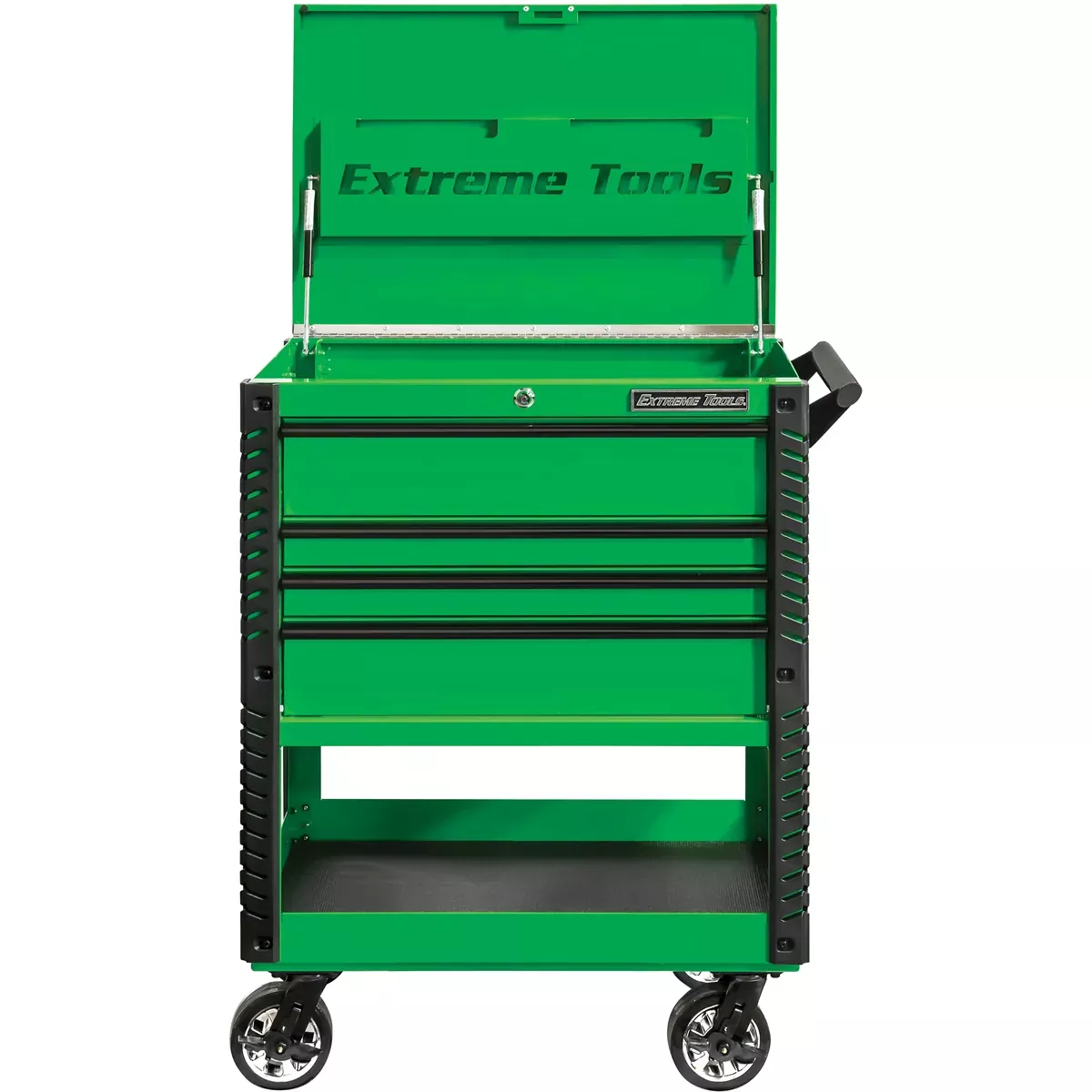 Extreme Tools 33″ 4-Drawer Deluxe Tool Cart with Bumpers, Green with B EXTEX3304TCGNBK