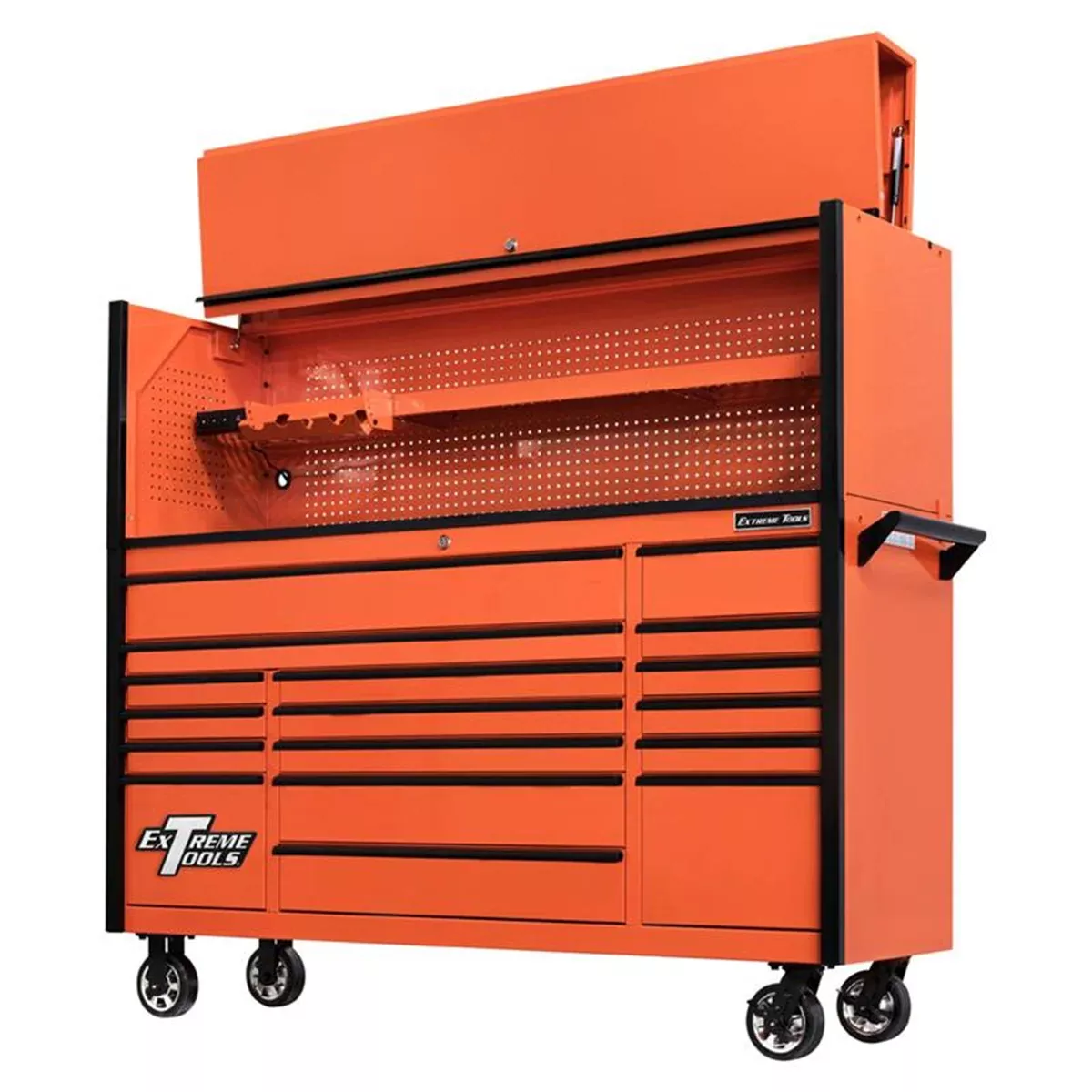 Extreme Tools DX 72″ Hutch & 17 Drawer Roller Cabinet Combo, Orange EXTDX7218HROK