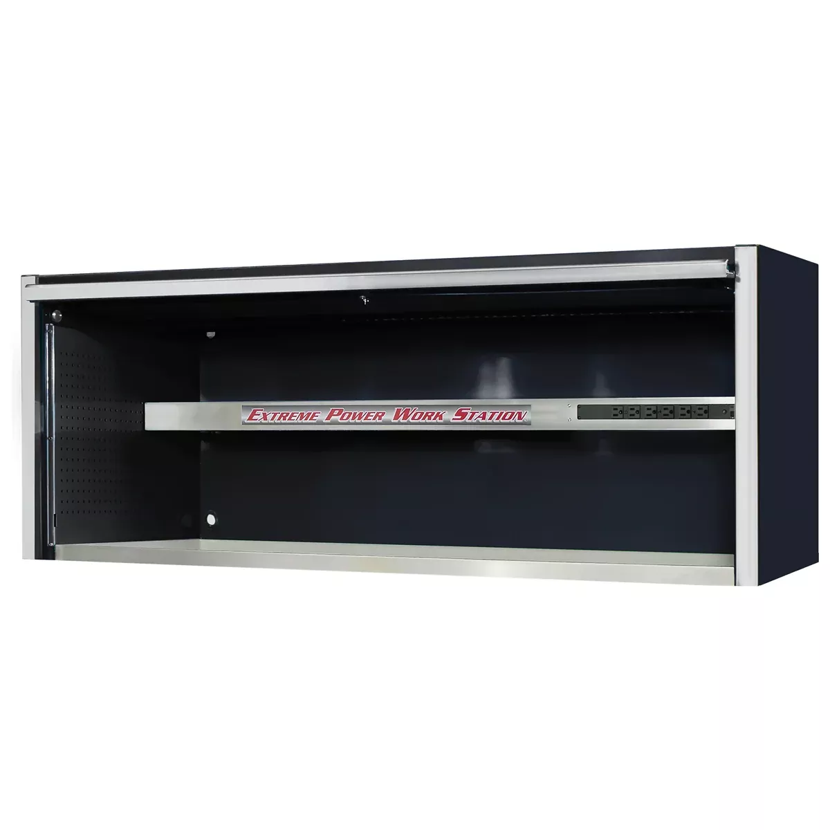 Extreme Tools EX Professional Series 72” Power Workstation Hutch – Black with Chrome Handle, Stainless Steel Heavy-Duty Workstation (EXTEX7201HCQBKCR)