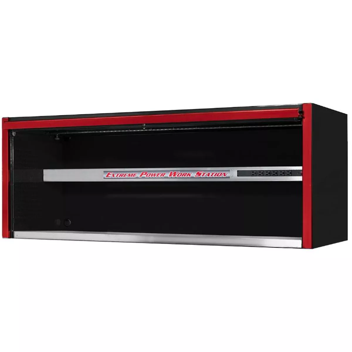 Extreme Tools EX Professional Series 72” Power Workstation Hutch – Black with Red Handle, Stainless Steel Workstation (EXTEX7201HCQBKRD)