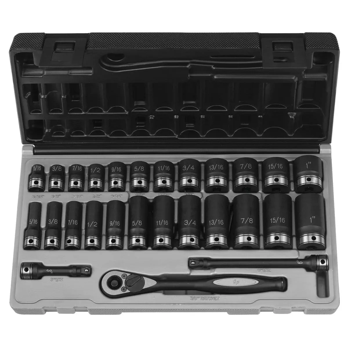 Grey Pneumatic 81627RD 3/8" Dr. 27pc Fract. Std & Deep Duo-Socket Set - 6 Pt.