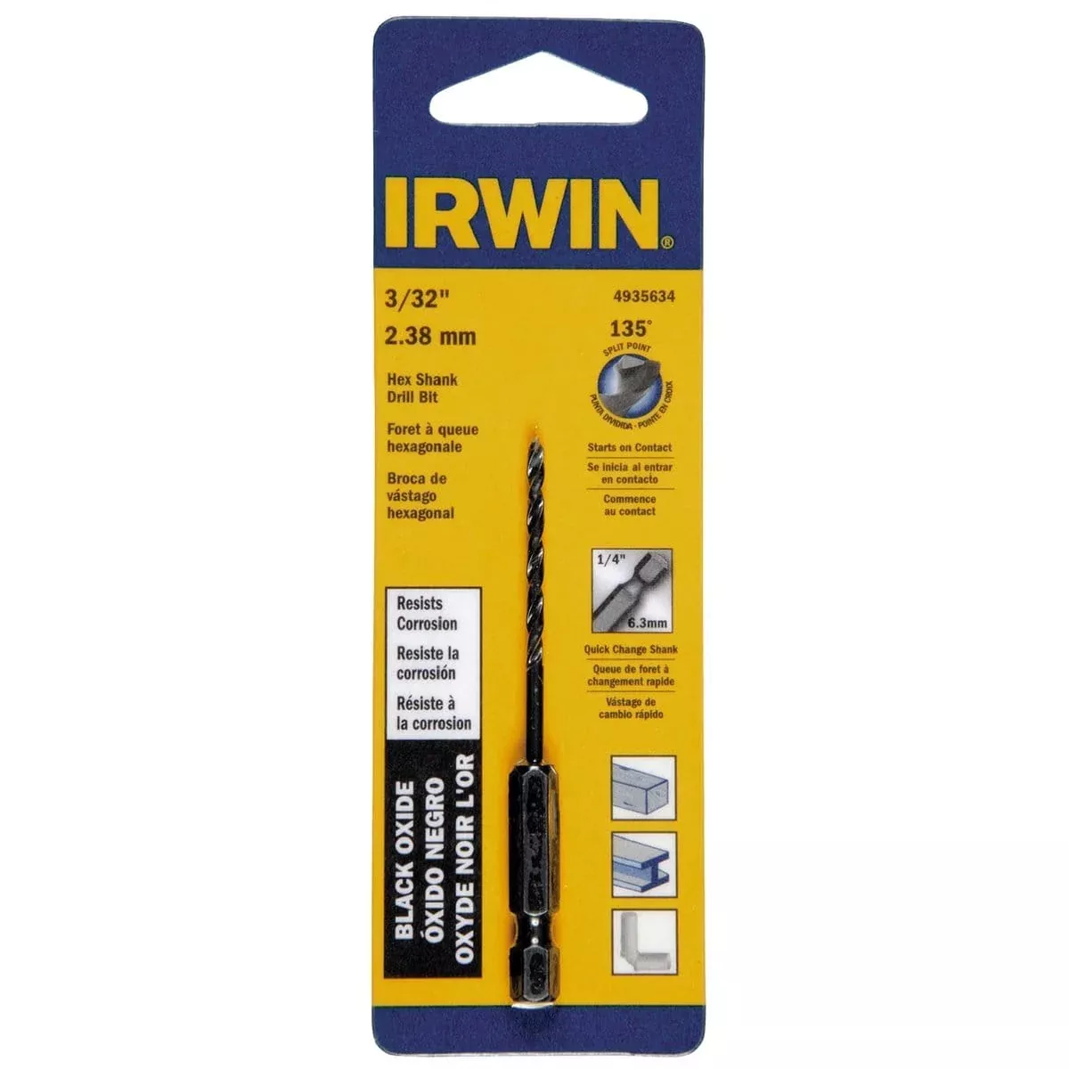 Hanson 4935634 3/32" Black Oxide Hex Shank