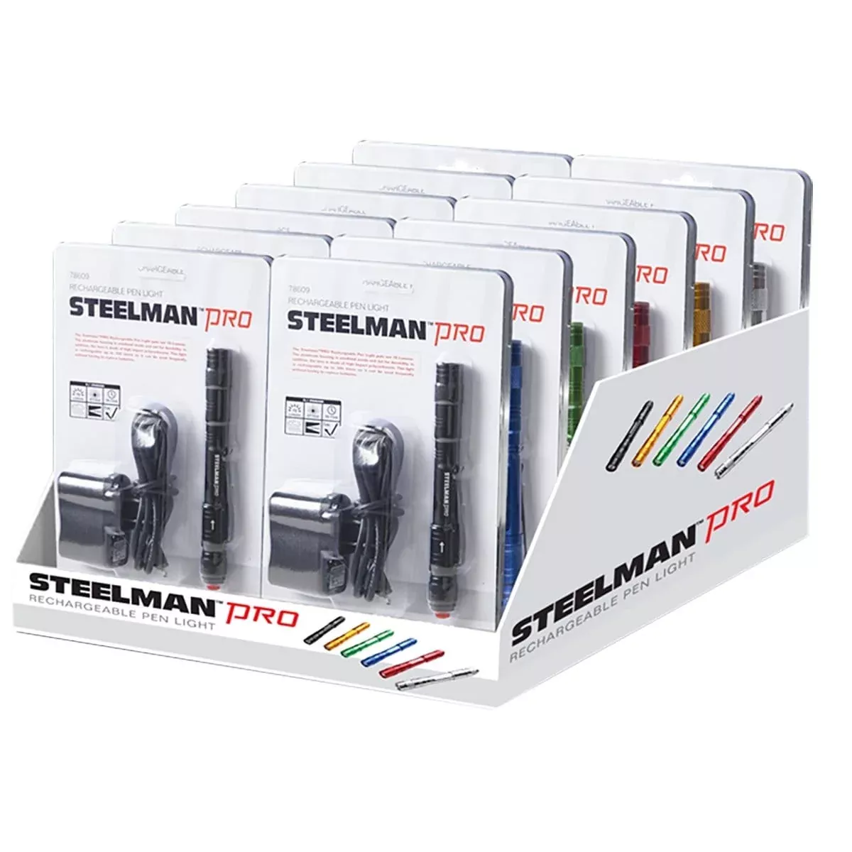 J S Products (steelman) 78739 Rechargeable Penlights 12-Pack Pop Display