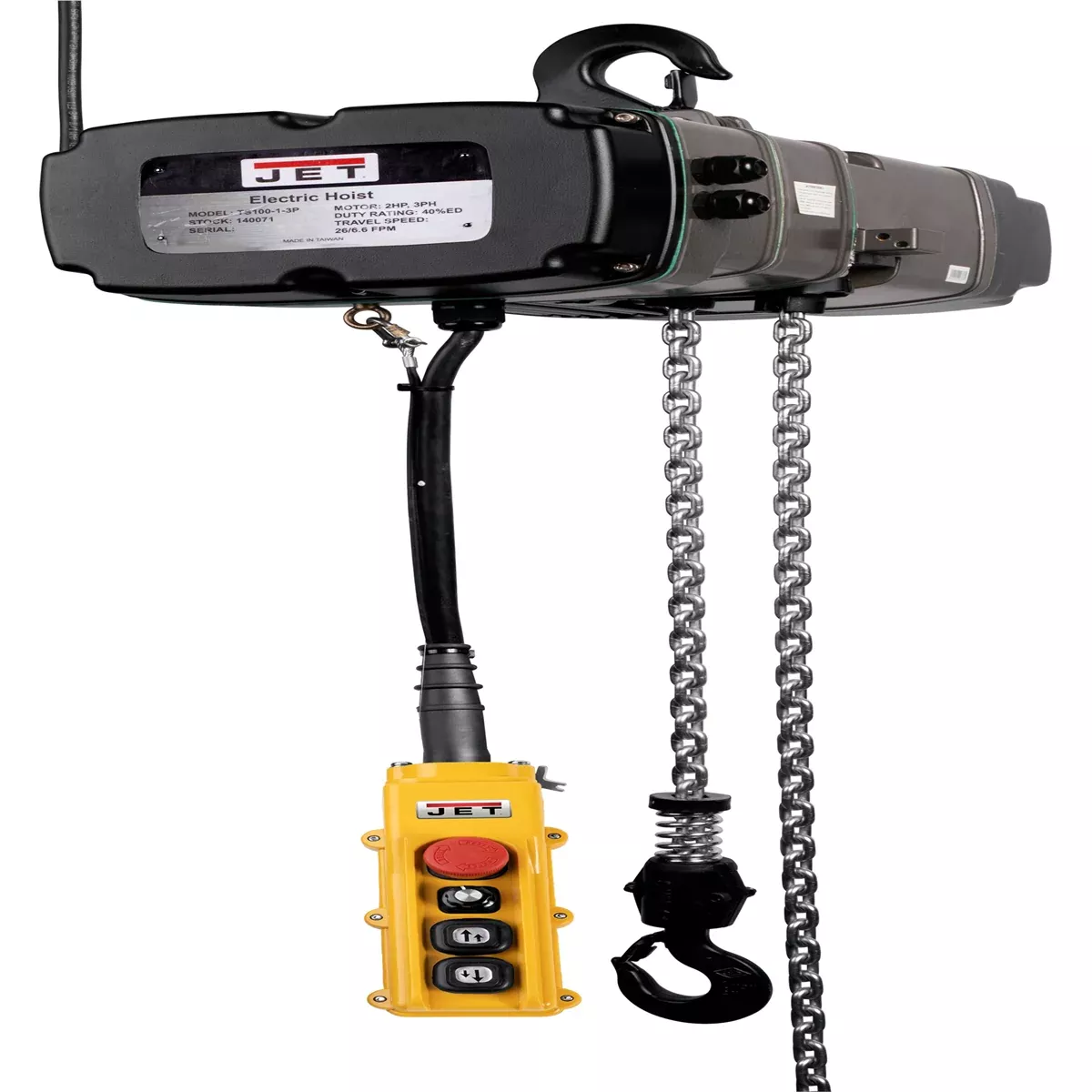 Jet Tools 1/2-Ton Two Speed Electric Chain Hoist 3-Phase 10′ Lift | TS050-460-010 JET144001