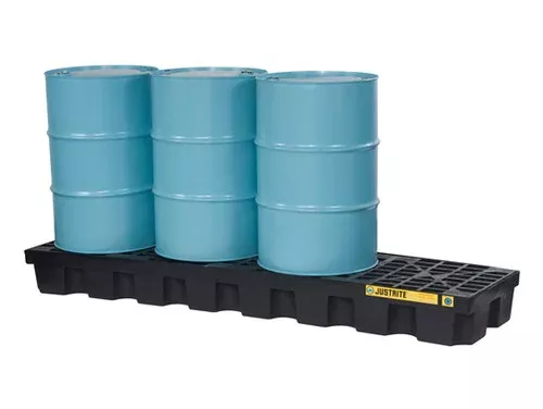 Justrite EcoPolyBlend In-Line Spill Control Pallet 4 Drum with Drain – Black
