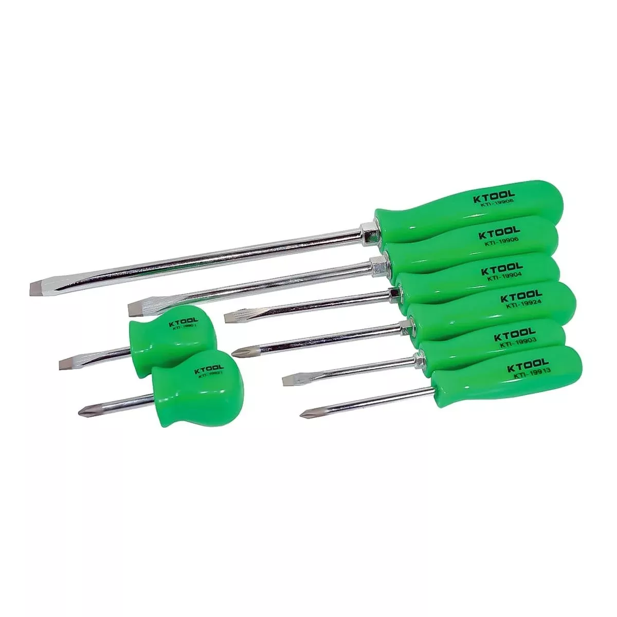 K Tool International KTI-19900 8-Piece Screwdriver Set With Green Square Handles