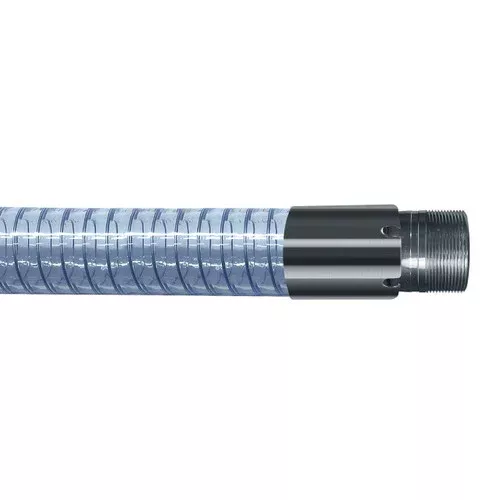 Kuriyama Polyspring K7160 1 1/2 in. Standard Wall PVC Vacuum/Transfer Hose w/ Stainless Male NPT Ends