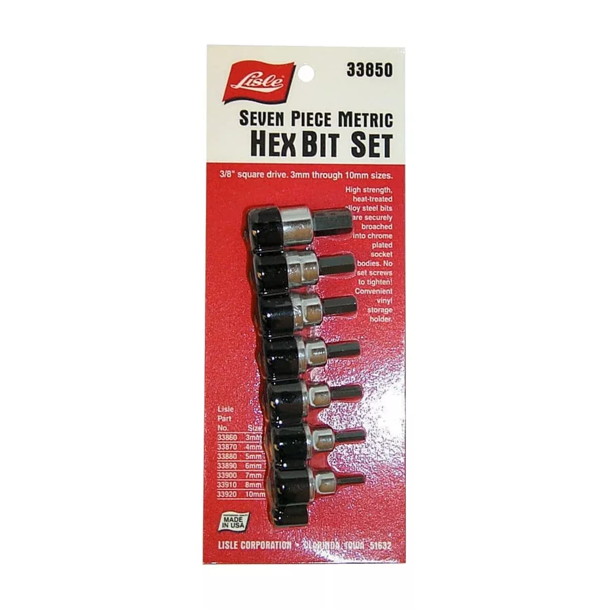 Lisle 33850 Socket Hex Bit Set 3/8In. Dr 7Pc Metric 3 To 10Mm