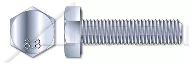M8-1.25 X 45mm DIN 933 / ISO 4017, Metric, Hex Head Cap Screws Bolts, Full Thread, Class 8.8 Steel, Plain