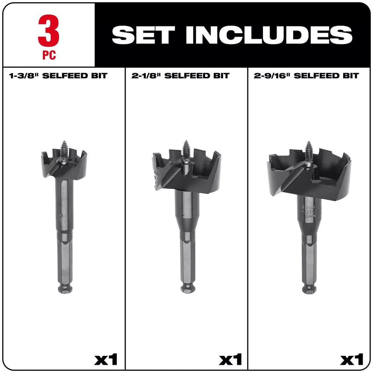 Milwaukee Plumbers’ Selfeed Bit Kit 3-Piece 49-22-0030