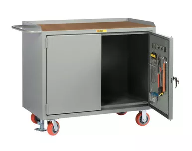 Mobile Bench Cabinets with Pegboard or Louvered Panel Doors