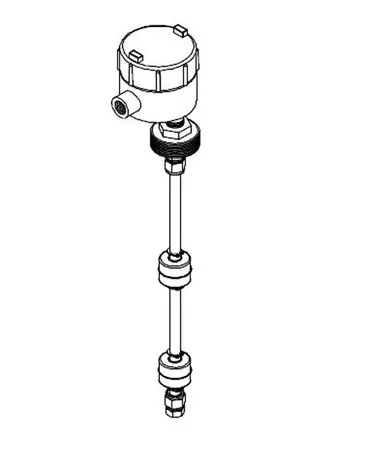 Pneumercator LS600W-2-BBH-8MB-L03 Point Oil/Water Separators Level Sensor with Two Buna-N Interface Floats, Housing, 2" MS Bushing, Brass Stem, Overall Length 71" - 144"