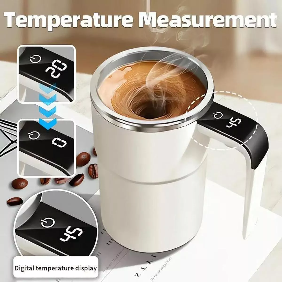 Rechargeable Automatic Magnetic Stirring Coffee Mug Set with Digital Display