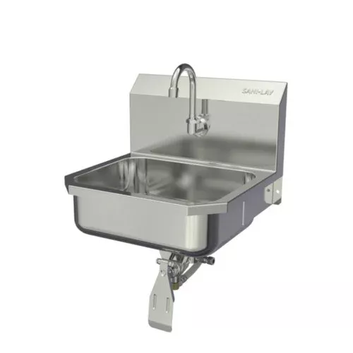 SANI-LAV 605L Hands-Free Wall Mount Stainless Steel Sink – Single Knee Pedal Valve