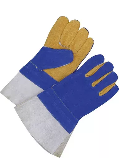 Welding Glove Split Leather Gauntlet Fully Lined Blue/Gold | Bob Dale Gloves