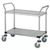 Wire and Solid Shelves Chrome Mobile Utility Cart