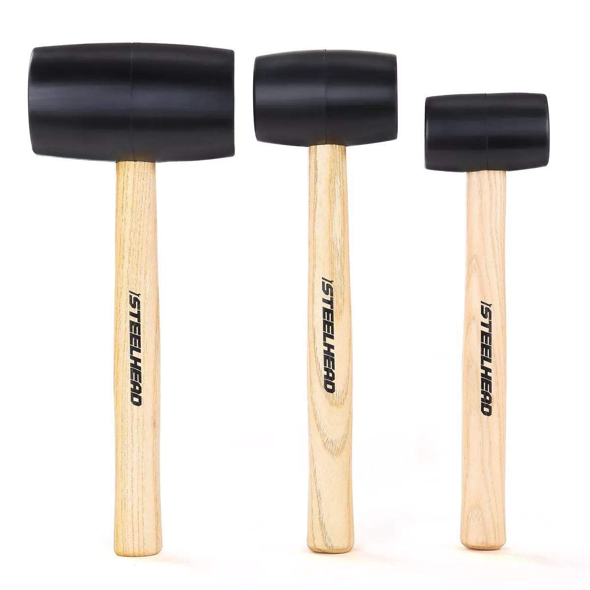 Wood Handle Rubber Mallet Set (3 Piece)
